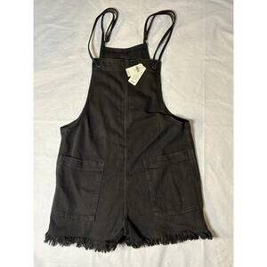 Aerie Charcoal Denim Overalls Shorts Adjustable Raw Hem Jumper Pockets Size Sm